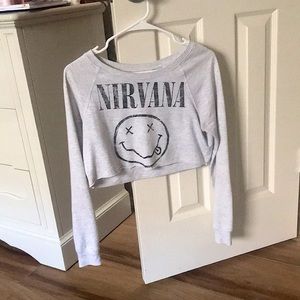 Extra Small H&M VINTAGE 2015 Nirvana Cropped Long Sleeve Top